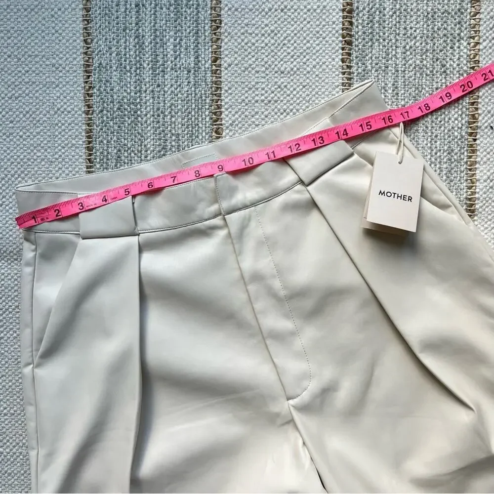 Mother High Waisted Egret Tunnel Vision Pleated Prep Faux Leather Pants Size 32 - Picture 5 of 13